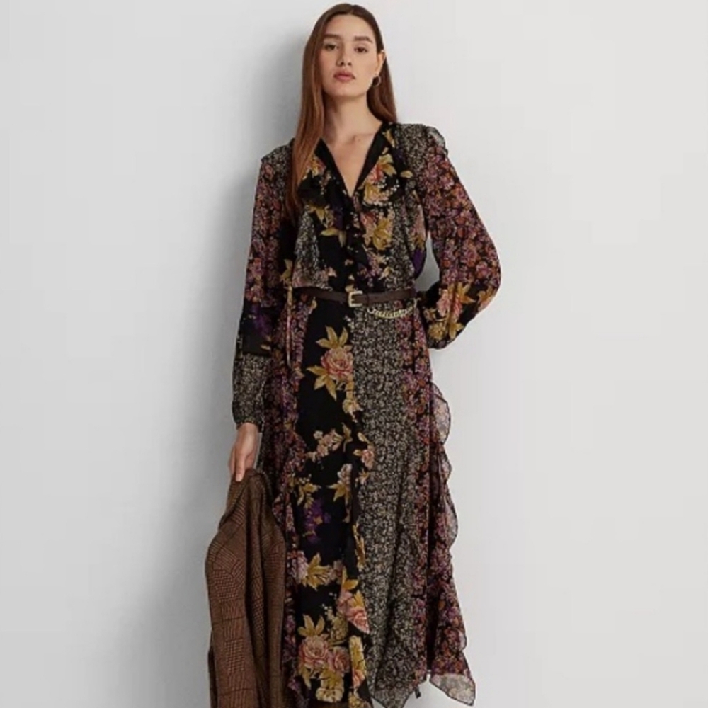 Lauren Ralph Lauren Mixed-Floral Ruffle-Trim Georgette Skirt - Picture 5 of 11